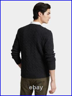 $498 Polo Ralph Lauren Men's Cashmere Cable Knit Crewneck Sweater, Grey, Medium