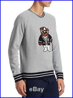 $795 Ralph Lauren Purple Label Italy Polo Bear Fleece Leather Sweatshirt Sweater