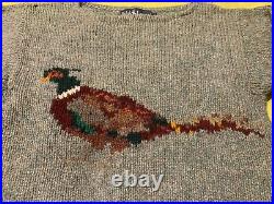 80s Vintage Ralph Lauren Iconic Pheasant 100% Wool Hand Knit Sweater Small RARE
