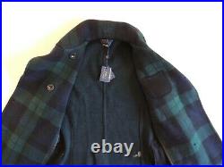 $898 Polo Ralph Lauren Lambs Wool Tartan Plaid Leather Sweater Jacket Peacoat XS