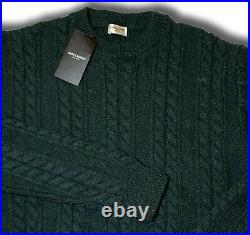 $930 Saint Laurent Wool Cable Green Sweater Size Medium Made in Italy