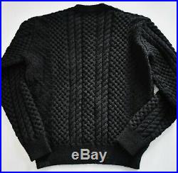 $990 New SAINT LAURENT Black ARAN CABLE-KNIT FISHERMAN 100% Wool Sweater M