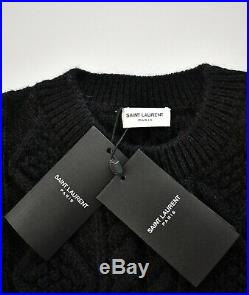 $990 New SAINT LAURENT Black ARAN CABLE-KNIT FISHERMAN 100% Wool Sweater M