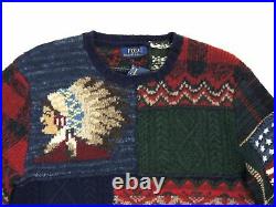 $995 Men Polo Ralph Lauren Indian Head Chief Bear Flag Plaid Patchwork Sweater M