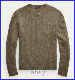 $995 Ralph Lauren Purple Label Cashmere Cable Knit Slim Fit Crew Neck Sweater