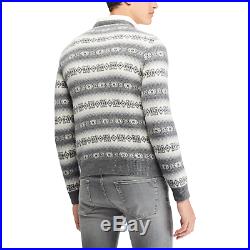 $995 Ralph Lauren Purple Label Mens Grey Fair Isle Cashmere V Neck Sweater
