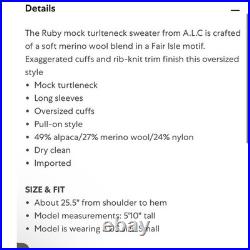 A. L. C. Ruby mock neck fair isle oversized sweater size medium NEW
