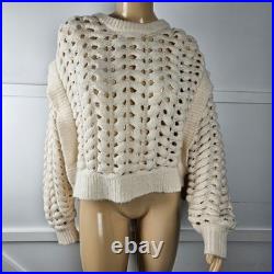 AKNVAS Jules Cream Wool Blend Wavy Knit Ruffle Shoulder Sweater Size M