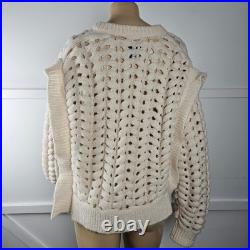 AKNVAS Jules Cream Wool Blend Wavy Knit Ruffle Shoulder Sweater Size M