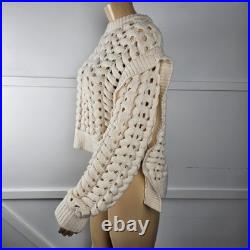 AKNVAS Jules Cream Wool Blend Wavy Knit Ruffle Shoulder Sweater Size M