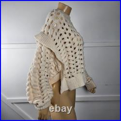 AKNVAS Jules Cream Wool Blend Wavy Knit Ruffle Shoulder Sweater Size M