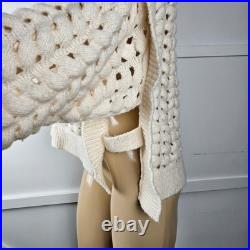 AKNVAS Jules Cream Wool Blend Wavy Knit Ruffle Shoulder Sweater Size M