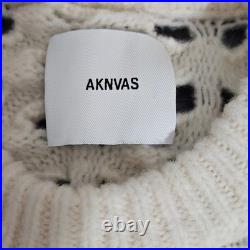 AKNVAS Jules Cream Wool Blend Wavy Knit Ruffle Shoulder Sweater Size M