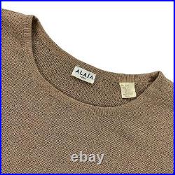 ALAIA Paris Women's Flax/Linen Knit Sweater/Jumper Beige/Brown 3/4 Sleeve MEDIUM