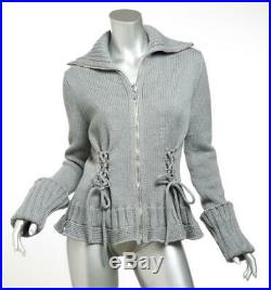 ALEXANDER MCQUEEN Womens Grey Knit Zipperd Corset Ties Cardigan Sweater Jacket M