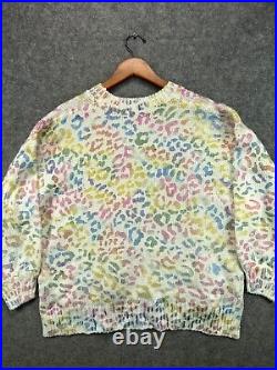 ANDTHEWAY Sweater Top Womens Medium/Large White Rainbow Leopard Animal Crew