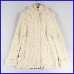 ATM Hooded Cozy Cardigan Sweater Women Medium Ivory Wool Blend Snap Front Chunky