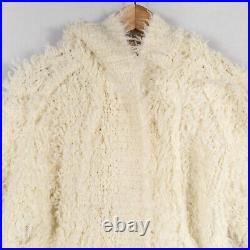 ATM Hooded Cozy Cardigan Sweater Women Medium Ivory Wool Blend Snap Front Chunky