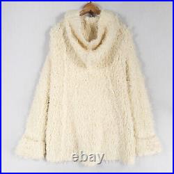 ATM Hooded Cozy Cardigan Sweater Women Medium Ivory Wool Blend Snap Front Chunky