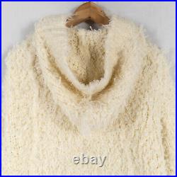 ATM Hooded Cozy Cardigan Sweater Women Medium Ivory Wool Blend Snap Front Chunky