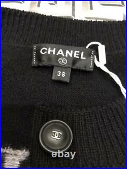 AUTH CHANEL Long sleeve Black Sweater cardigan knit 38 EU Rare