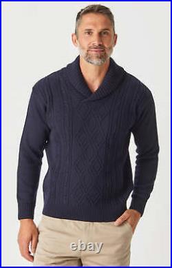 Aaron Cable Shawl-Neck Sweater Navy