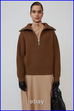 Acne Studios Kelanie Half Zip Pullover Wool Sweater Brown Size M