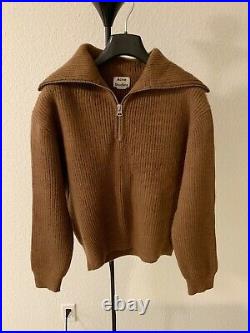 Acne Studios Kelanie Half Zip Pullover Wool Sweater Brown Size M