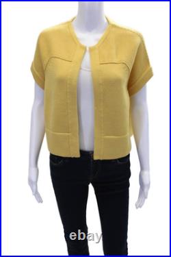 Akris Womens Wool Medium Knit Cropped Short Sleeve Shrug Sweater Yellow Size M