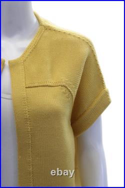 Akris Womens Wool Medium Knit Cropped Short Sleeve Shrug Sweater Yellow Size M