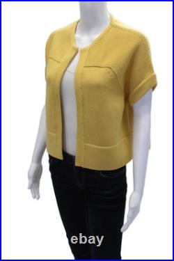 Akris Womens Wool Medium Knit Cropped Short Sleeve Shrug Sweater Yellow Size M