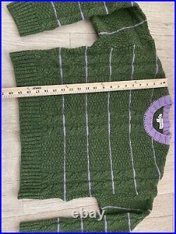 Alexa Chung Long Sweater Green Striped Cropped Sz M Cable Wool Sweater Jumper