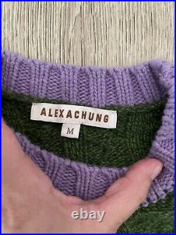 Alexa Chung Long Sweater Green Striped Cropped Sz M Cable Wool Sweater Jumper