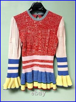 Alexander Mcqueen NEW Ribbed Pink Red Blue Yellow Knit Ruffle Peplum Pullover M