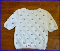 Alice + Olivia Bay Pearl Crystal Embellished Wool Dress Sweater Top 4 6 / Medium