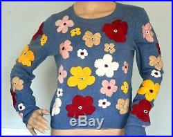 Alice + Olivia Lucca Denim Blue Floral Embroidered Dress Sweater Top 4 6 Medium