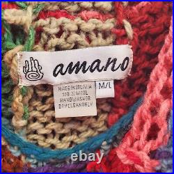 Amano Sweater Womens Medium Large Hi Low Hem Vintage Turtleneck Open Knit Wool
