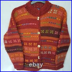 Amano Women's Bolivia Chunky Hand Knit 100% Wool Cardigan Sweater Multicolor