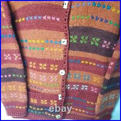 Amano Women's Bolivia Chunky Hand Knit 100% Wool Cardigan Sweater Multicolor