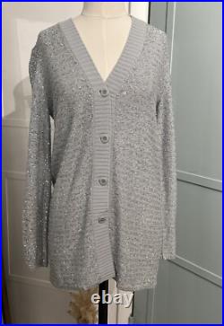 Amina Rubinacci Long Cashmere Sweater Cardigan Gray Sequin Size 42 Small US 6 Amina Rubinacci Long Cashmere Sweater Cardigan Gray Sequin Size 42 Small US 6