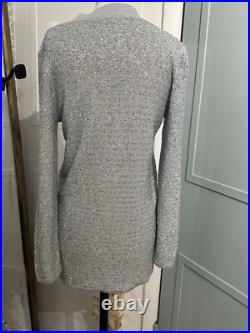 Amina Rubinacci Long Cashmere Sweater Cardigan Gray Sequin Size 42 Small US 6