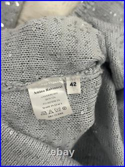 Amina Rubinacci Long Cashmere Sweater Cardigan Gray Sequin Size 42 Small US 6