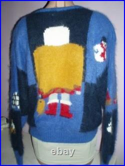 Angora rabbit hair fuzzy sweater, M, super thick cable knit, art Eskimo