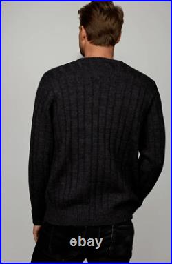 Ansett Pure Wool Cable Knit Crew Neck Jumper Sweater Knitwear Charcoal Grey