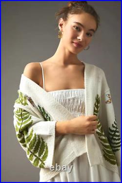 Anthropologie Fern Slouchy Cardigan Sweater Embroidered Kimono Cape Size M/L NEW