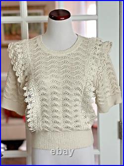 Anthropologie Kachel Shimmer Crochet Short Sleeves Sweater Tee Size M nwt