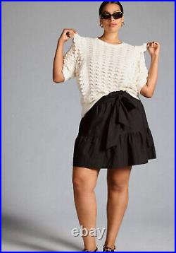 Anthropologie Kachel Shimmer Crochet Short Sleeves Sweater Tee Size M nwt