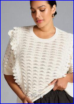 Anthropologie Kachel Shimmer Crochet Short Sleeves Sweater Tee Size M nwt