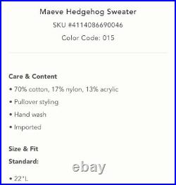 Anthropologie Maeve Hedgehog Sweater NWT Size Medium