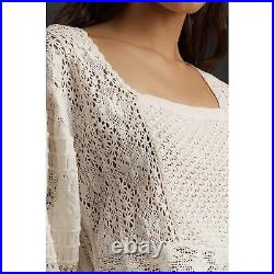 Anthropologie New Ivory Mixed Lace Cropped Pullover Sweater Size Medium